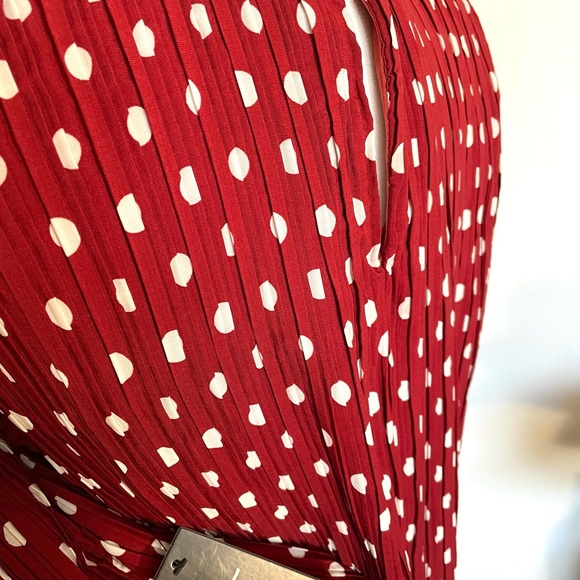 Lulus Pleat to meet you wine red polka dot Dress - Picture 7 of 8